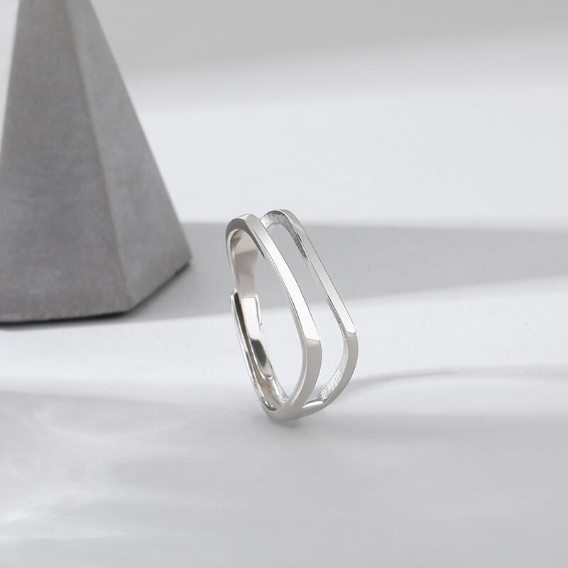 Jeulia Anillo pulido con diseño simple de plata de ley de talla ajustable para hombre