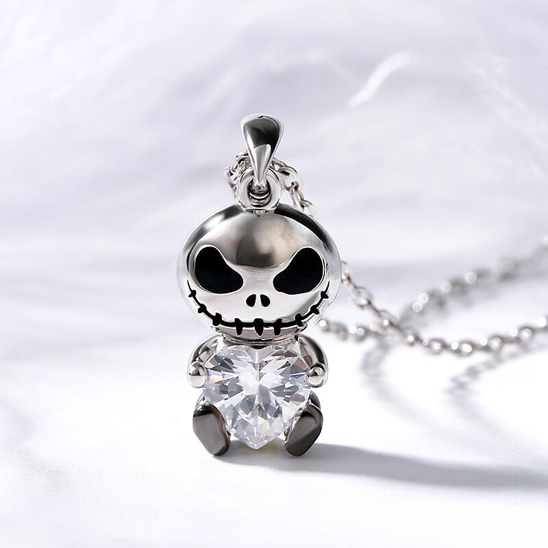 Jeulia Hug Me "Love Confession" Skull Heart Cut Sterling Silver Necklace