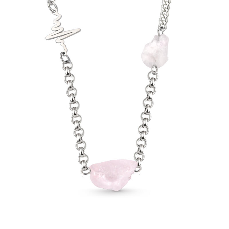 Jeulia "Embrace of Love" Heartbeat Design Irregular Natural Rose Quartz Necklace