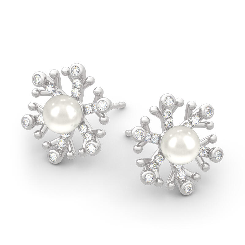 Jeulia Snowflake Cultured Pearl Sterling Silver Stud Earrings