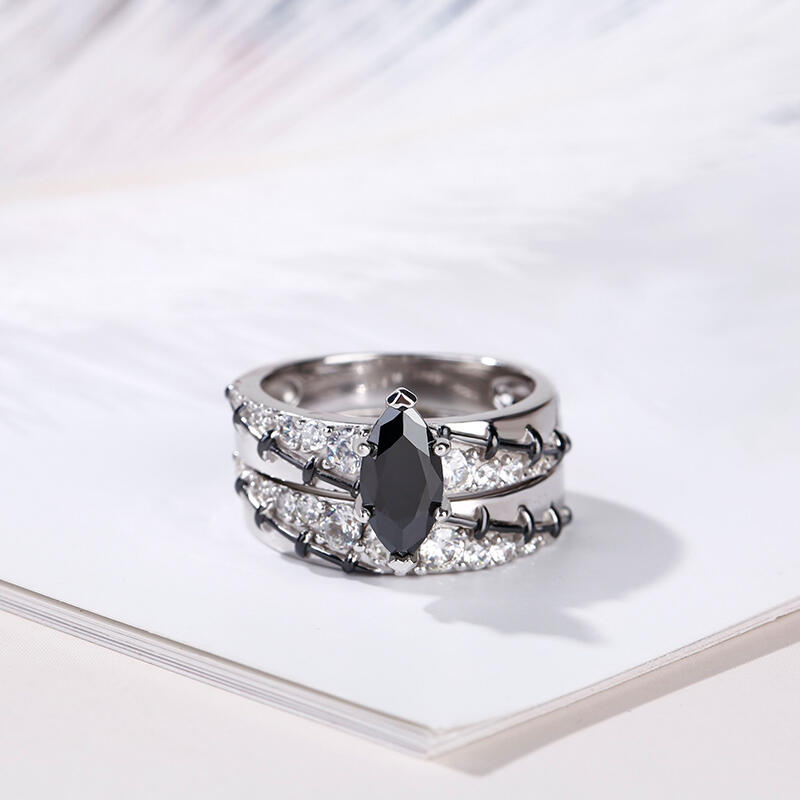 Jeulia Diagonal Marquise Cut Sterling Silver Ring Set