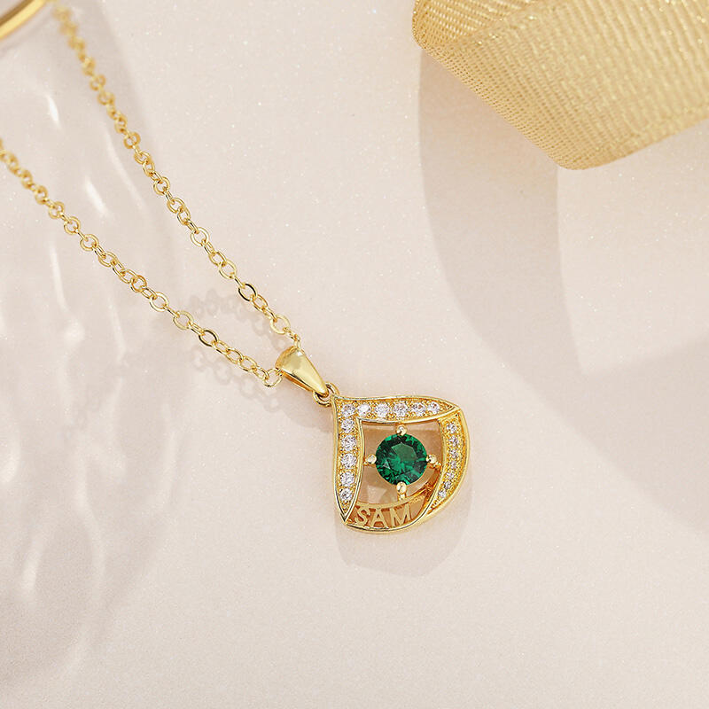 Jeulia Halo Round Cut Personalized Silver Necklace