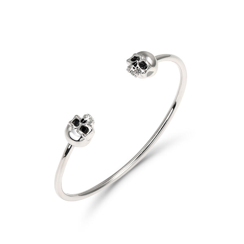 Jeulia "Biker Style" Skull Sterling Silver Bangle Bracelet