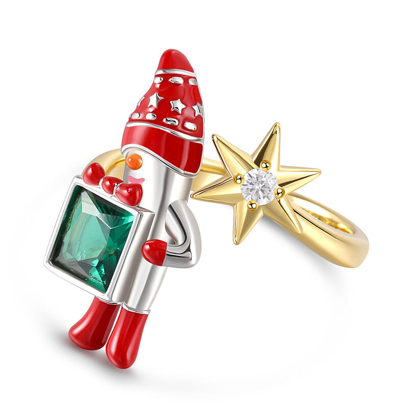 Jeulia Pierścionek Boże Narodzenie Śliczny Kreskówka Mikołaj Srebro próby 925