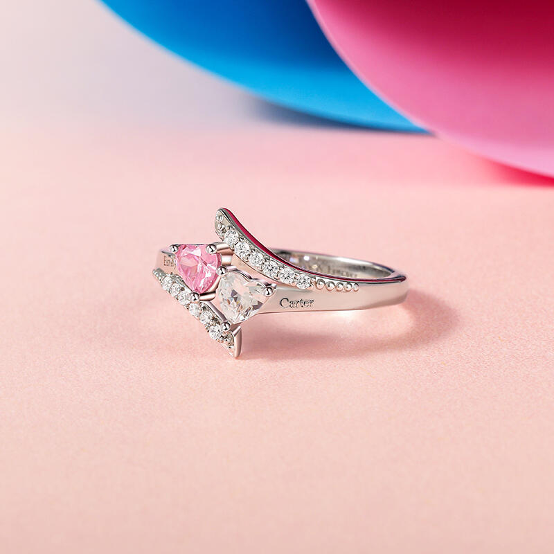 Jeulia Bague de fiançailles Cœur Personnalisée avec pierre de naissance et gravure