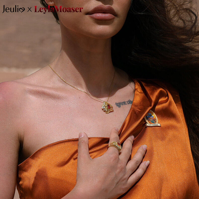 Jeulia x Leyla “Sunset Desert” Art Deco Golden Cocktail Ring Sterling Silver