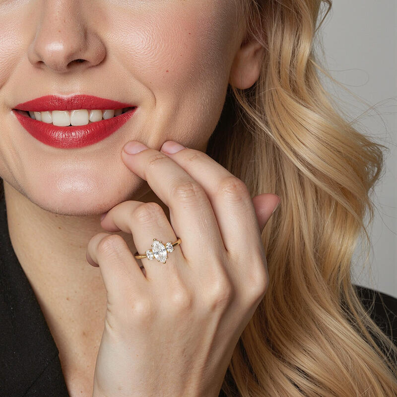"For Your Love Only" Marquise Cut Three Stone Engagement Ring