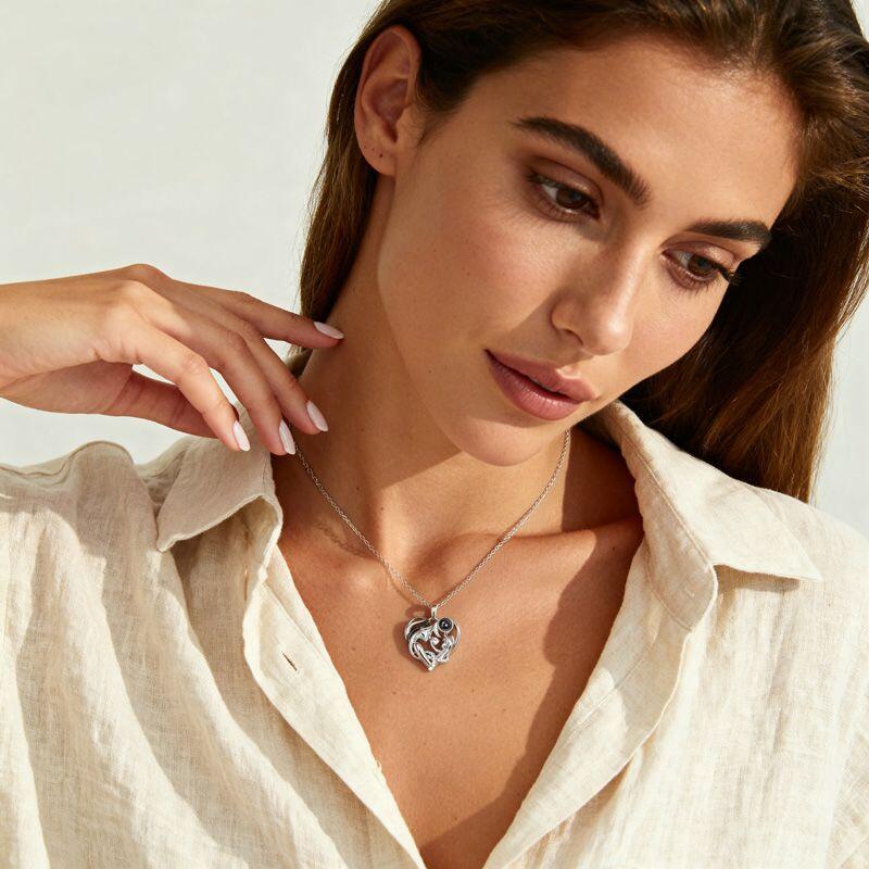 Jeulia "Warmest Protection" Mom & Baby Heart Personalized Photo Projection Sterling Silver Necklace