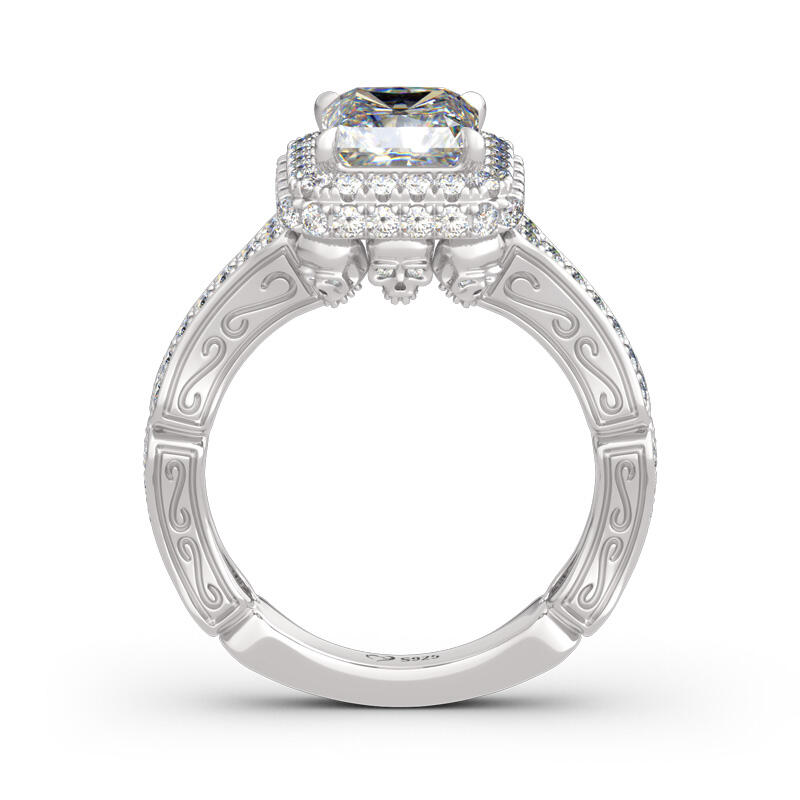 Jeulia Halo Princess Cut Skeleton Sterling Silver Skull Ring