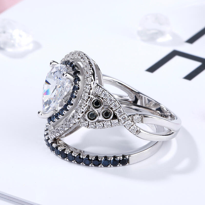 Jeulia Double Halo Pear Cut Sterling Silver Ring Set