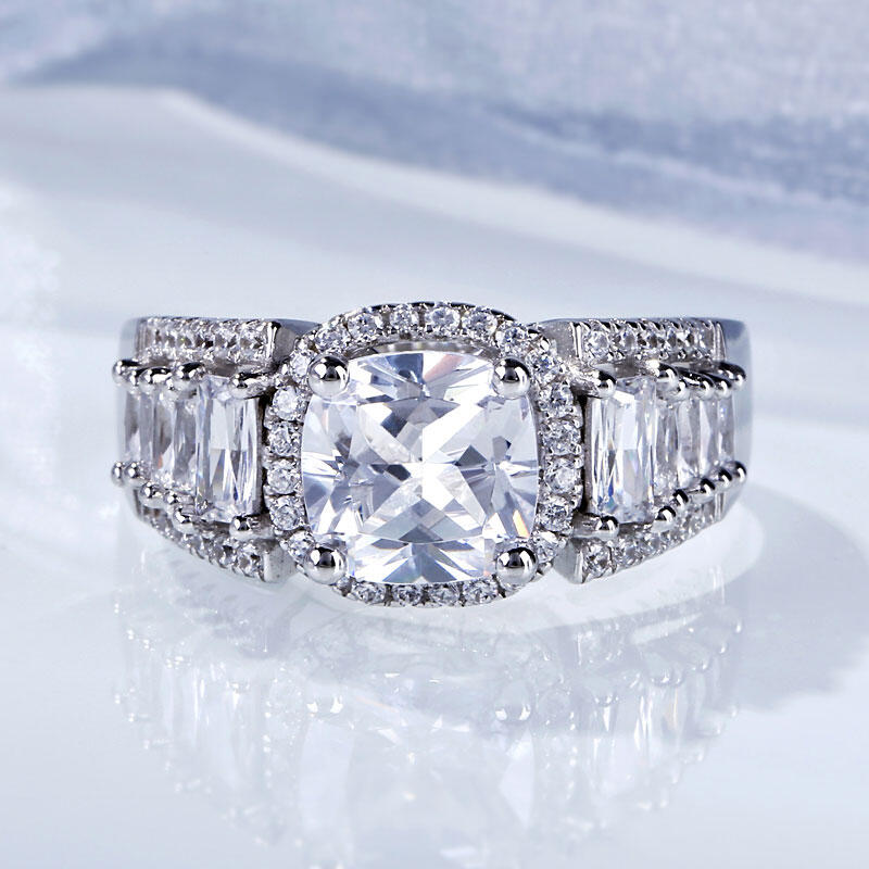Jeulia Halo Cushion Cut Sterling Silver Ring