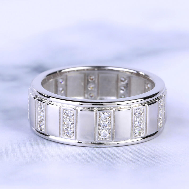 Jeulia Anel masculino clássico de prata esterlina com corte redondo