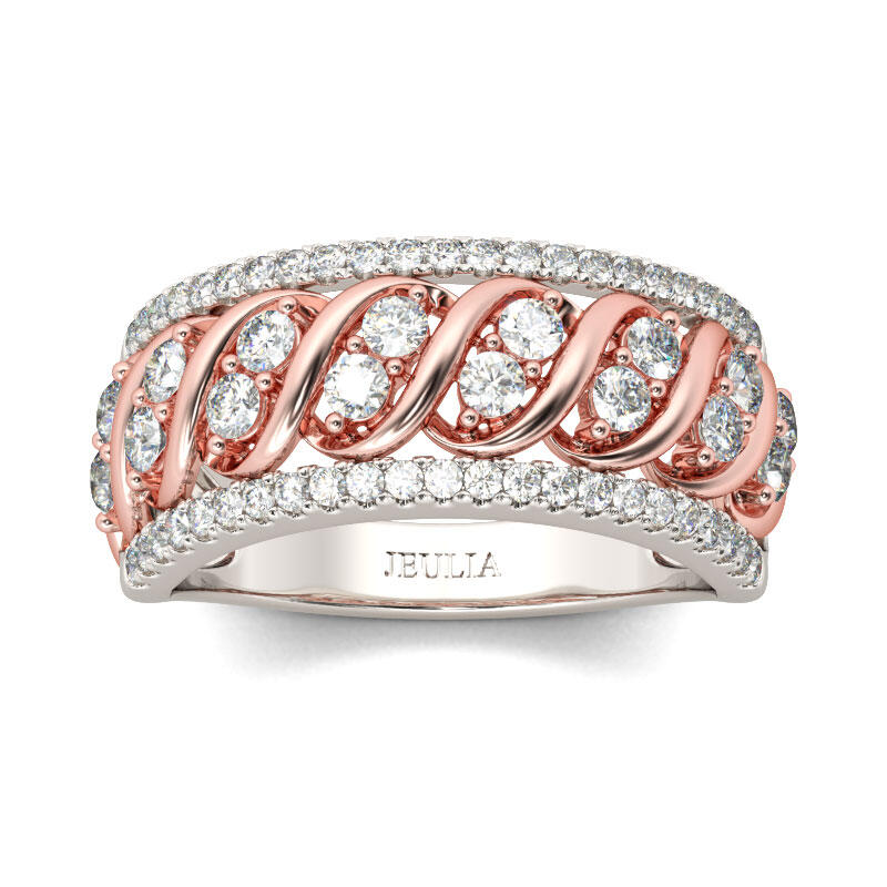 Jeulia Two Tone Round Cut Sterling Silver Women's Band