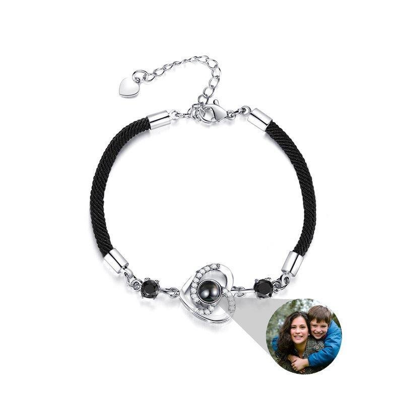 ハート 投影 写真 写真入れ 紐 ブレスレット 編み込む ブラック