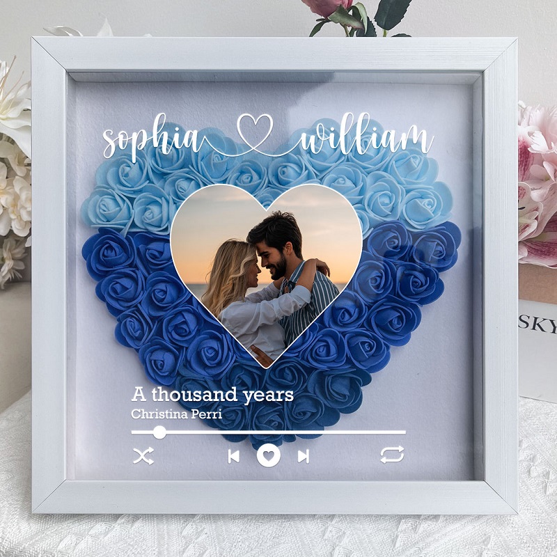 Boîte à fleurs personnalisée avec photo de coeur et chanson d'amour Chic Cadeau unique pour amoureux