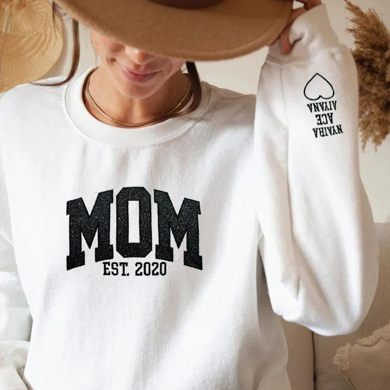 Gepersonaliseerd Sweatshirt Geborduurd Mamma met Custom Glitter Ontwerp Aantrekkelijk Moederdag Cadeau