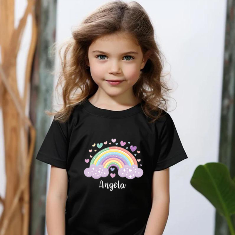 Personalized Kids T-Shirt With Rainbow Pattern Custom Name Children's Gifts