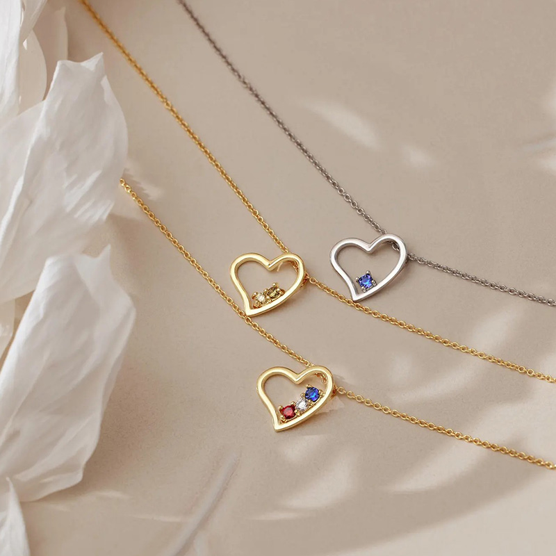 Personalized Heart Shaped Birthstone Necklace Beautiful Gift for Wife