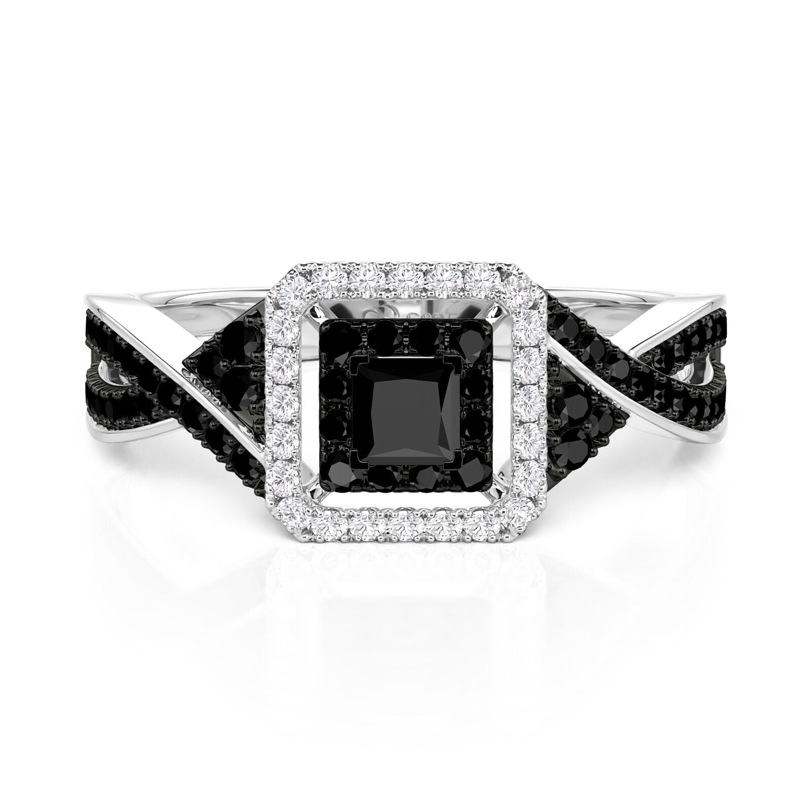Jeulia Double Halo Black Engagement Ring Sterling Silver