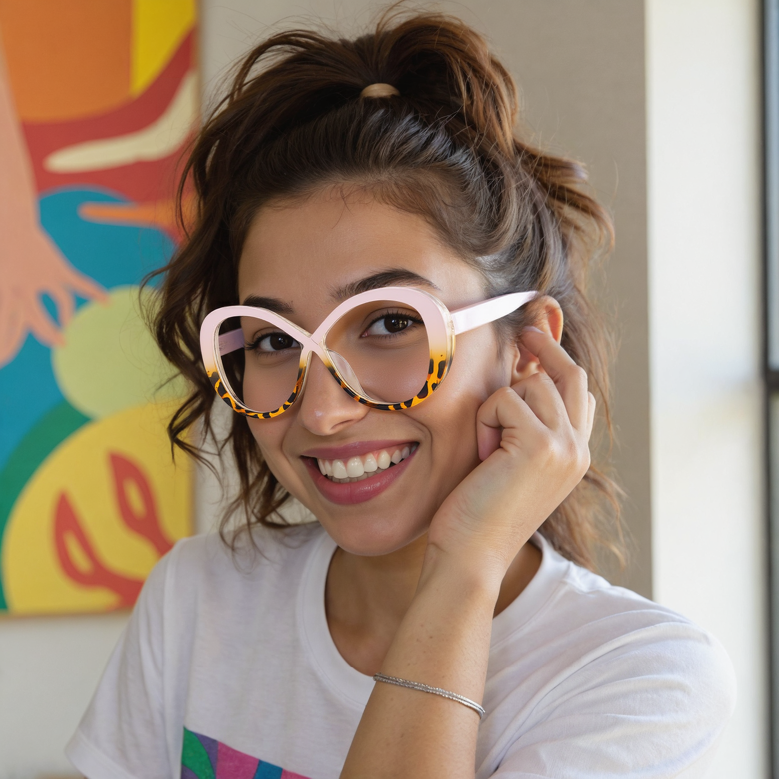 Destiney Round Pink Tortoise Glasses