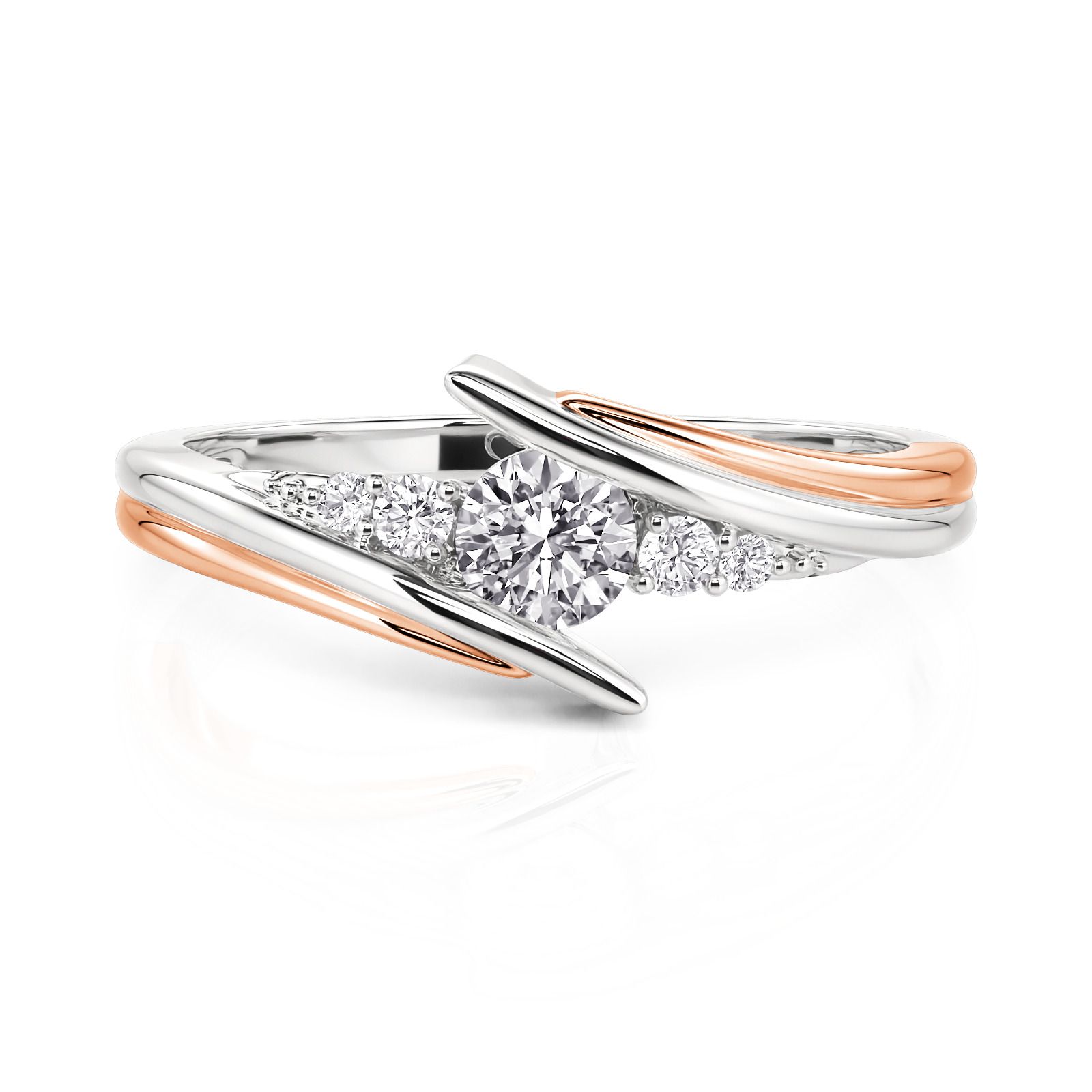 Jeulia Two Tone Bypass Round Cut Engagement Ring