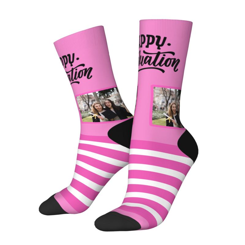 Custom Striped Face Socks 6 Colors Add Photo As Graduation Gift