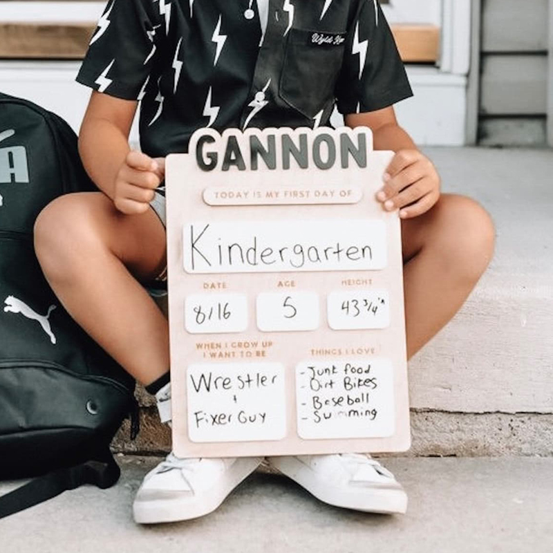 Personalized First Day Of School Sign Custom Name Unique Gift for Kids