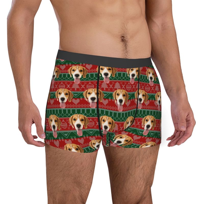 Personalized Photo Men's Underwear Boxer Briefs with Tree Pattern Unique Gift for Christmas