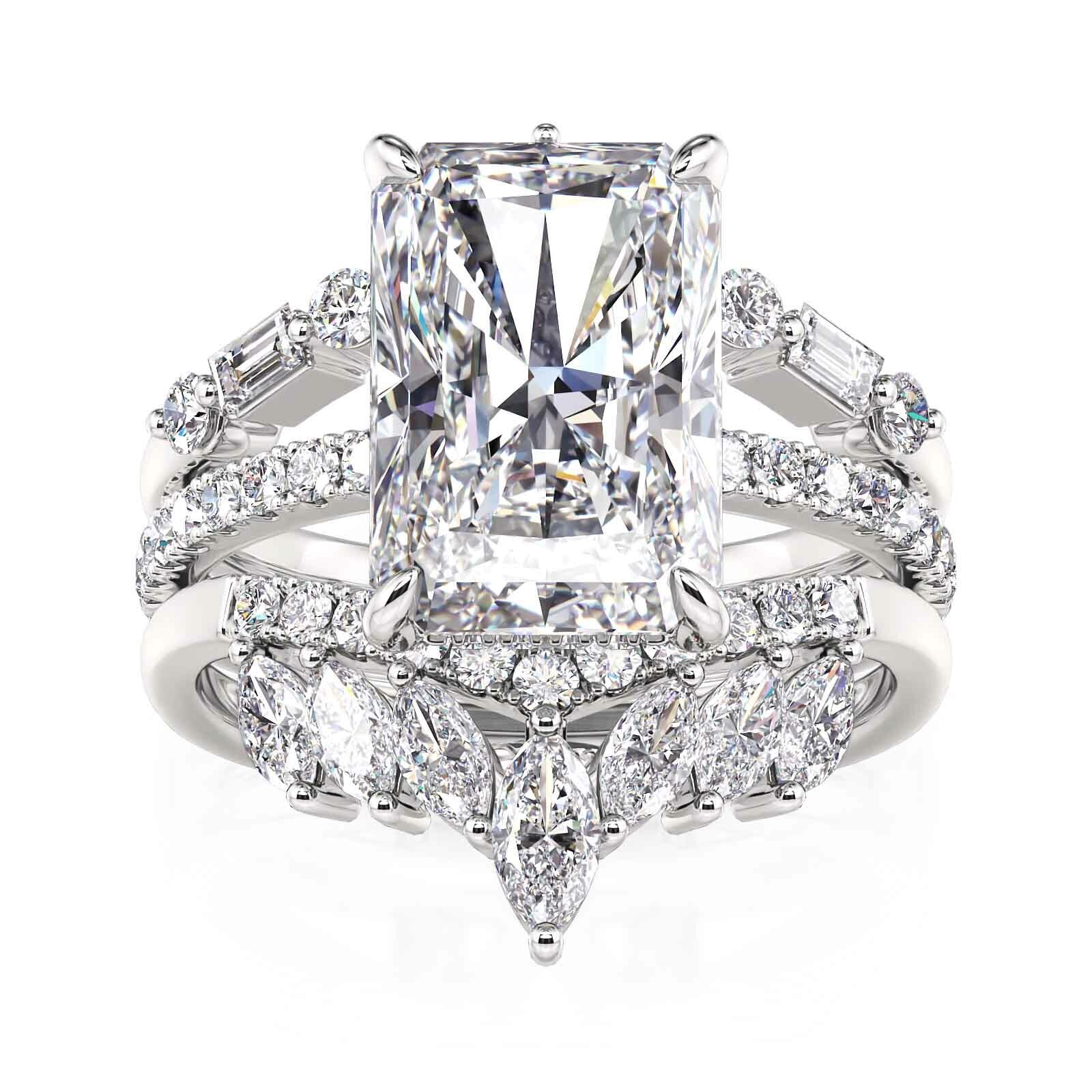 Jeulia Hidden Halo Radiant Cut Engagement Ring Set Sterling Silver