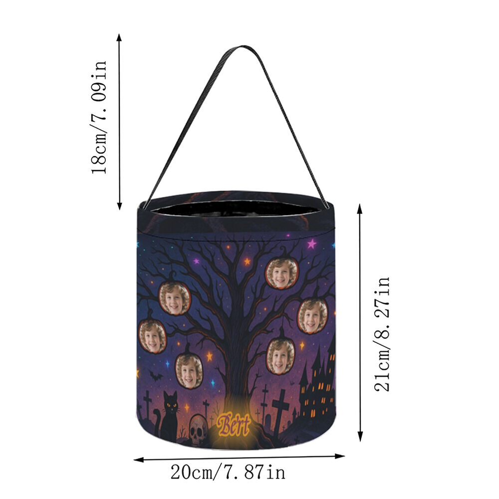 Bolsas de dulces personalizadas con nombre y foto de cara. Bolsas de dulces o trucos. Regalos de Halloween para niños.