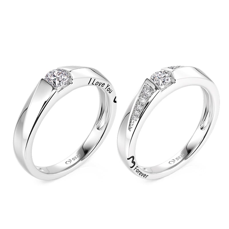 Jeulia True Love Vow Bypass Design Engraved Couple Rings Set