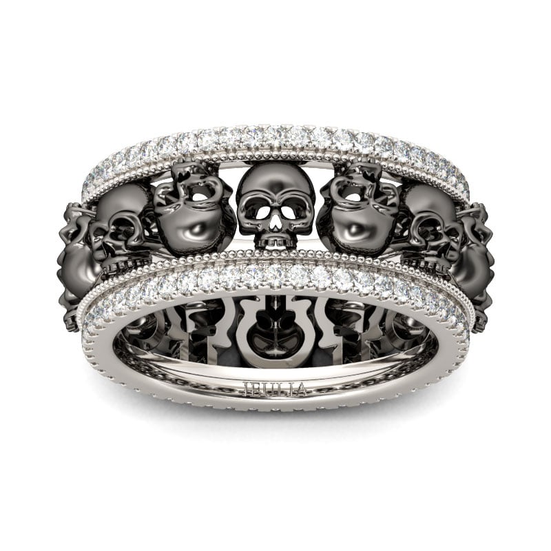 Cool Two Tone Black Skull Rings for Women in Sterling Silver