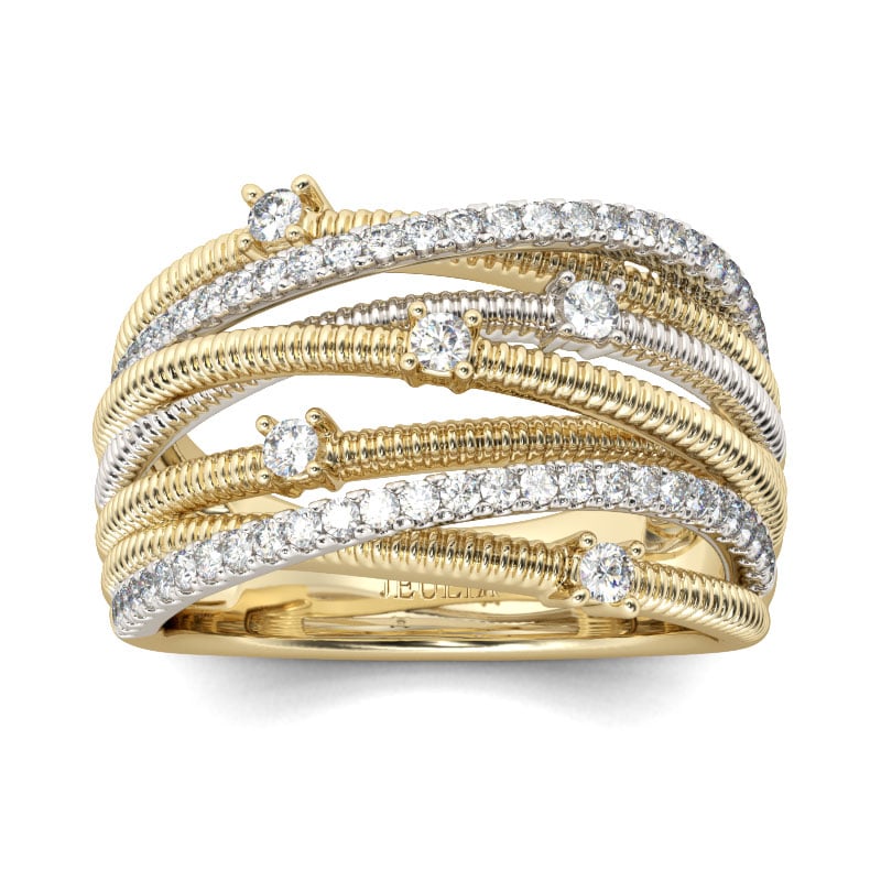 Thread Design Two Tone Women's Wedding Bands in Yellow Gold
