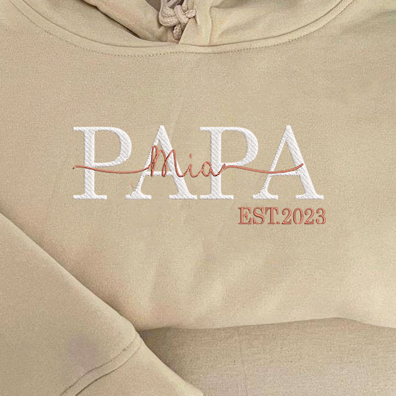 Personalized Hoodie Custom Embroidered Name and Date with PAPA Optional Design Unique Gift for Family