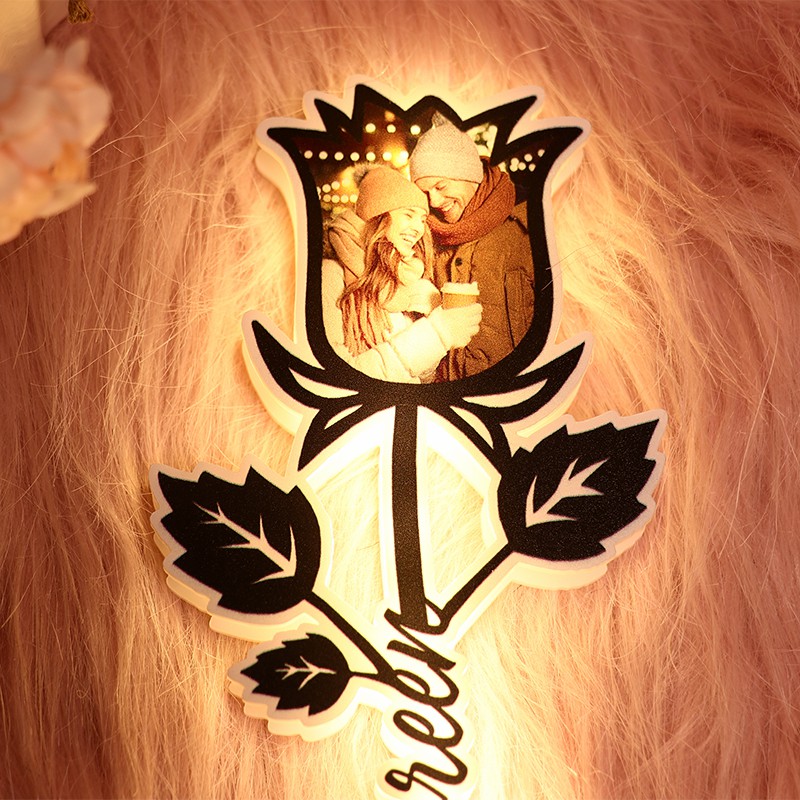Personalized Picture Night Light with Rose Shaped Romantic Gift for Valentine's Day