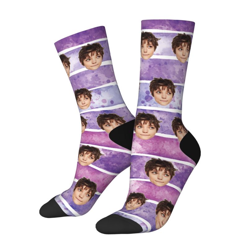 Custom Photo Socks Purple Tie Dye Printed Breathable Socks