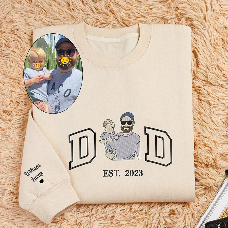 Personalized Sweatshirt Embroidered Dad with Custom Photo Design Unique Gift for Father's Day