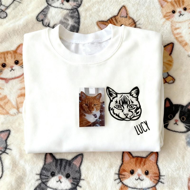 Personalized Sweatshirt Embroidered Custom Pet Head Photo Line Design Perfect Gift for Pet Lovers