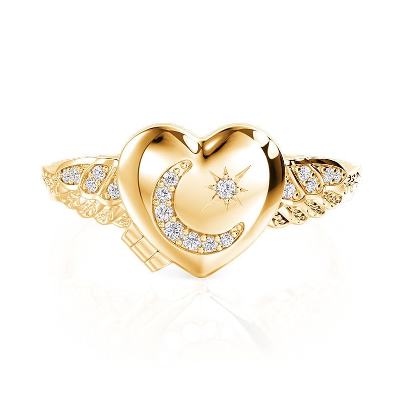 Jeulia Custom Moon Star Wing Inspired Heart Locket Ring