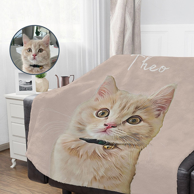 Custom Photo Dog Blanket Pet Photo Blanket Painted Art Portrait Fleece Blanket