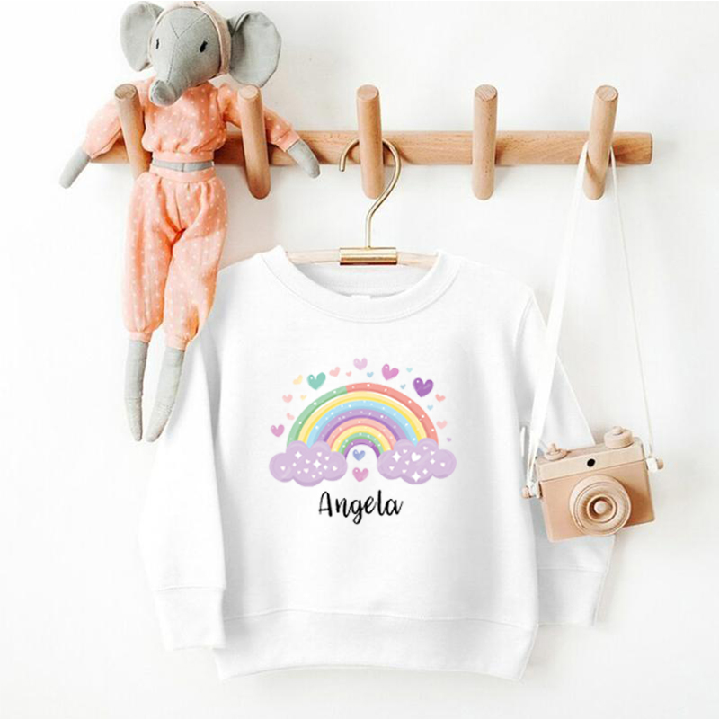 Personalized Kids Sweatshirt With Rainbow Pattern Custom Name Children's Gifts