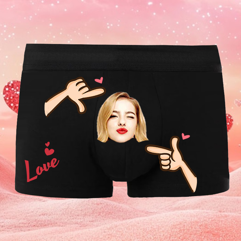 Personalisierte Foto Herren Unterwäsche Boxershorts mit niedlichen Action-Muster Valentinstag Geschenk