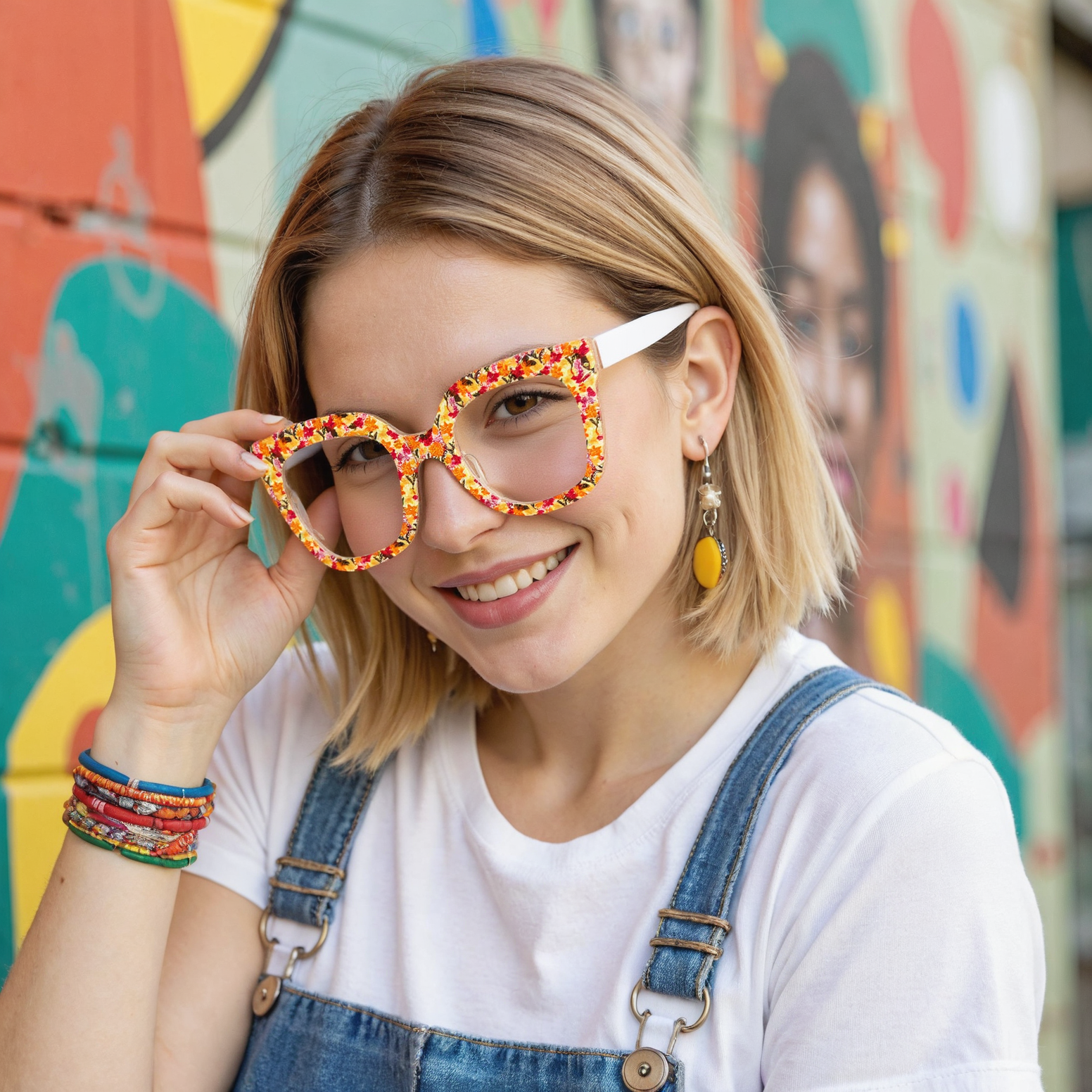 Lunettes de Vue Cynthia Carré Jaune Floral