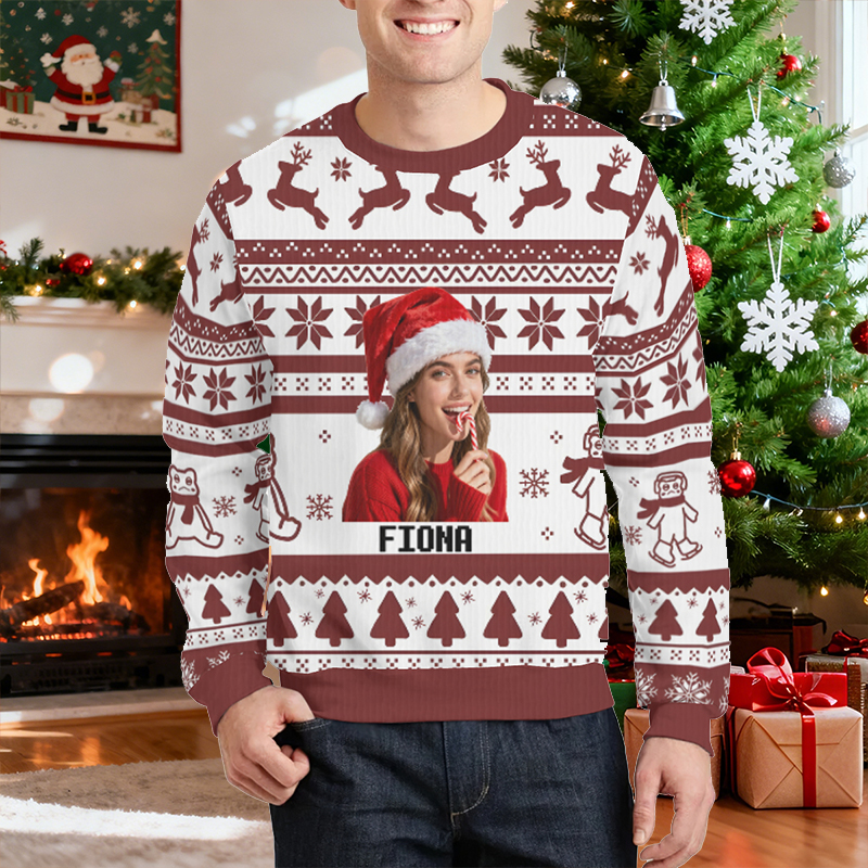 Personalized Ugly Sweater Unisex Custom Photo Funny Christmas Pattern Design Gift for Family and Friends