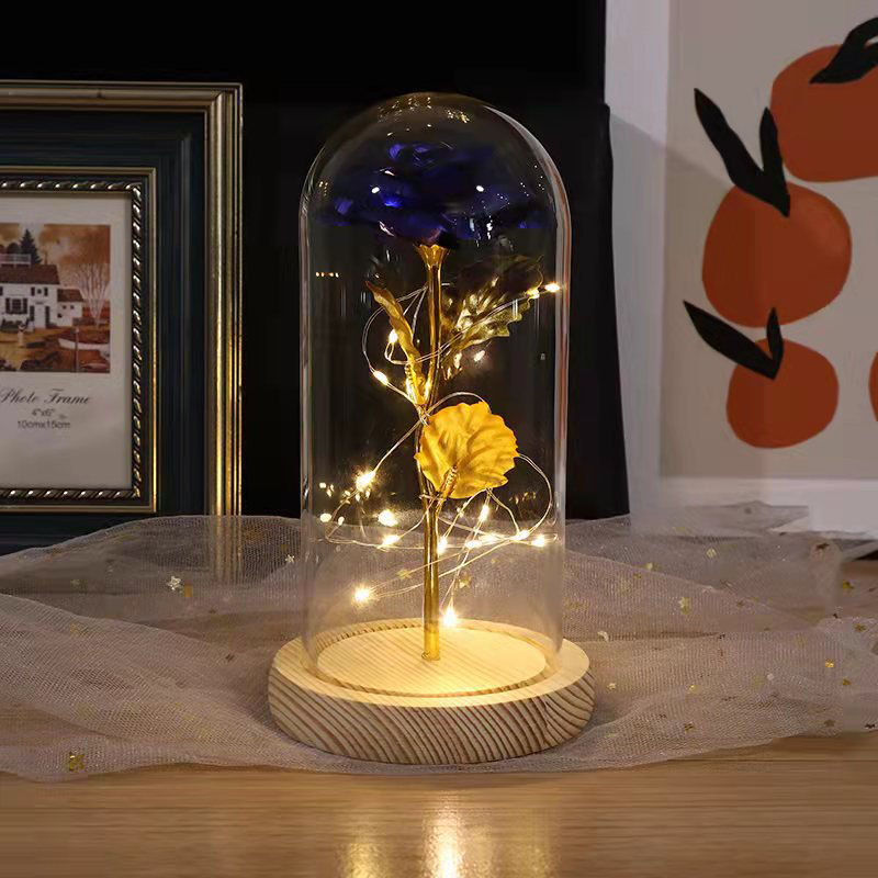 Galaxy Rose Glass Lampshade Eternal Flower Log Base Rose Flower Night Light Gift