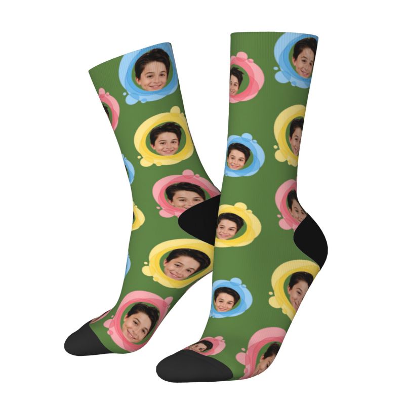 Customized Face Socks Add Photos in Colorful Circle Gifts for Dad