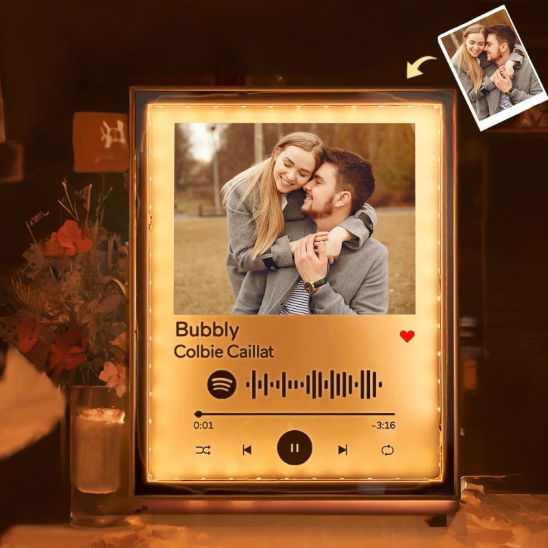 カスタマイズ Spotify コード 写真入れ LED ミラー 発光 ライト 写真立て