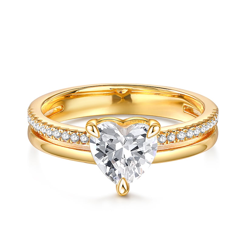 Jeulia Heart Cut Double Shank Sterling Silver Engagement Ring