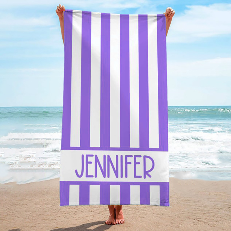 Personalized Name Bath Towel with Stripe Pattern Simple Gift for Family