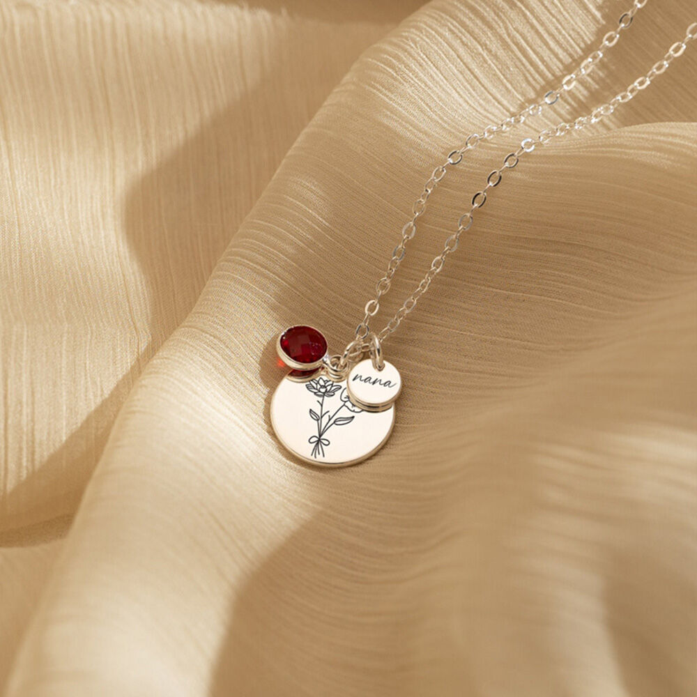 Personalized Family Birth Flower Bouquet Necklace Birthstone Jewelry Mothers Day Gift for Mom
